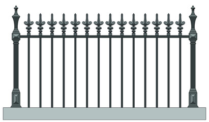 Wall Mural - Classic Iron Fence With Metal Pillars. Ancient Wrought Iron Fence. Medieval Fence. Urban Design. Decor. Vintage. Luxury Modern Architecture. Castle. City. Street. Park. Blacksmithing. Isolated. Vector