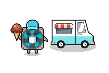 Sticker - Mascot cartoon of computer fan with ice cream truck