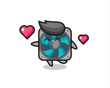Computer Fan Character Cartoon With Kissing Gesture