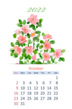 Floral Calendar 2022. Watercolor Sketching Graceful Flowers. Oct