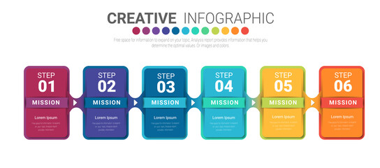 Infographic template with numbers 6 option can be used for workflow layout, diagram, number step up options.