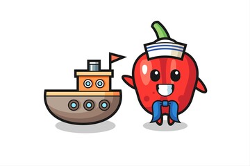 Sticker - Character mascot of red bell pepper as a sailor man