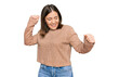© Krakenimages.com - Young beautiful woman wearing casual clothes dancing happy and cheerful, smiling moving casual and confident listening to music