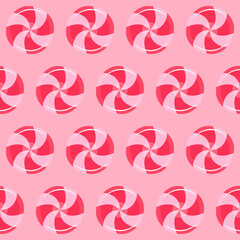Aufkleber - Pink repeated candys wallpaper. Vector ornament with 
pink white candy.
