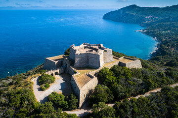 Wall Mural - Star shaped castle fortification on Italian mediterranean coastline