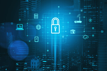Poster - Immersive digital security interface Lock icon