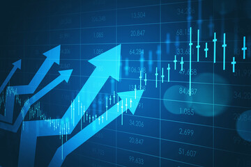 Poster - Light blue rising chart and symbolic arrows