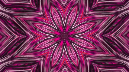Poster - Abstract kaleidoscopic pattern with transforming flower, seamless loop. Animation. Fractal symmetric optical illusion looking like a flower bud.