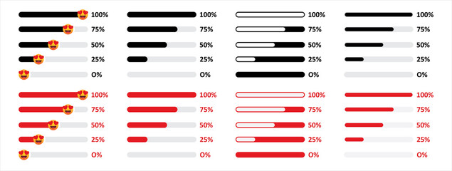 Poster - Loading icons set. Load. Load bar collection. loading icons on white background. Love slider with emoticon for social media. Vector illustration.