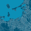 Detailed map of Fukuoka city, linear print map, land panorama.