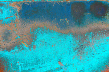 An old sheet of metal background bright blue. Rust and Grunge Texture for Decor. surface old painted bright