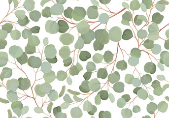 Wall Mural - Eucalyptus floral watercolor seamless pattern. Vector illustration tropical greenery branches background