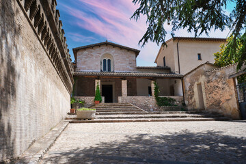 front of the church of san severino in the medieval town of spello umbria