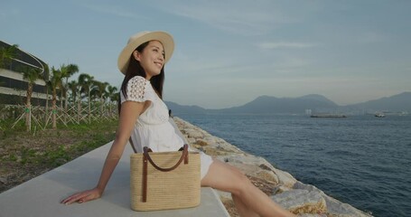 Wall Mural - Happy woman enjoy the sea view