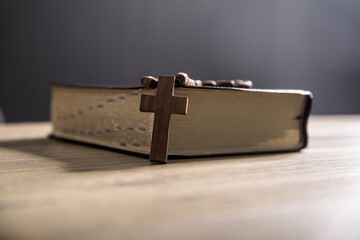 Wall Mural - Cross and Bible on table