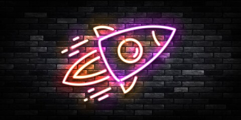 Sticker - Vector realistic isolated neon sign of Rocket logo for template decoration and covering on the wall background.
