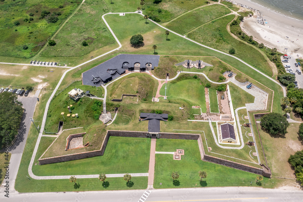 Aerial view of the bastions of Fort Moultrie on Sullivan's island ...