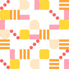 Wall Mural - orange-tone lines, dots, and square pieces of figure form a pattern. simple pattern design template.