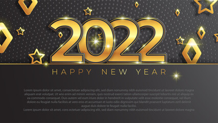 Wall Mural - Happy new year 2022! Elegant gold text with stars and light. Minimalistic template.