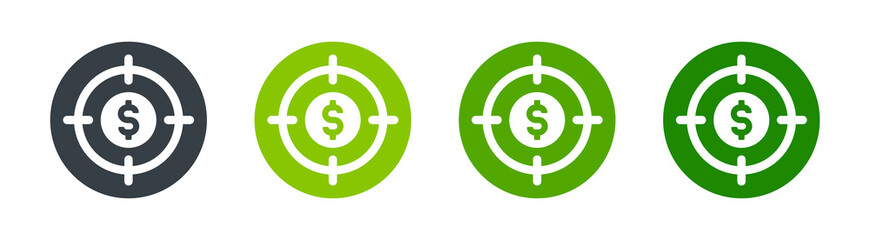 Canvas Print - Financial target icon. Business goal concept. Dollar symbol on sniper shot on button sign.