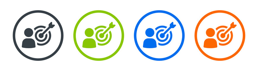 Poster - target user icon vector illustration. Person with arrow on bullseye icon.