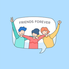 best friends forever group people hugging together and pose inside balloon bubble chat for happy you