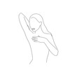 Vector thin line minimalistic illustration of woman. Body care drawing isolated on a white background.	