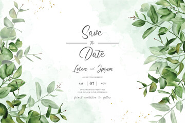 Sticker - greenery wedding invitation design with arrangement eucalyptus