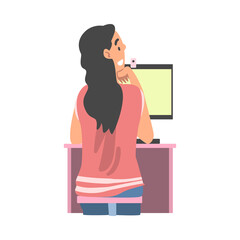 Sticker - Videoconference and Web Meeting with Woman Character Engaged in Online Communication in Real Time Vector Illustration