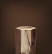 Vector wood podium hexagon shape, presentation mock up, show cosmetic product display stage pedestal design