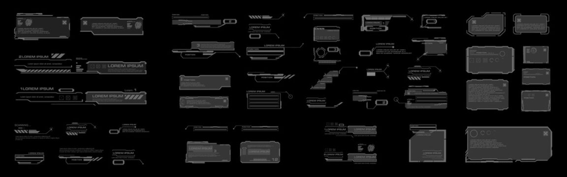 Callouts and titles in HUD style. Set futuristic user interface elements. Titles, information windows and modern digital blocks with information