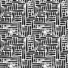 Abstract Geometric Pattern With Black Interrupted Dotted Lines On White Background. Vertical And Horizontal Parallel Lines. Vector Seamless Pattern With Black Brush Strokes. Hand Drawn Ornament.