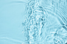 Summer Banner Background. Blue Liquid Colored Clear Water Surface Texture With Splashes Bubbles. Trendy Blue Nature Background.  
Blurred Or Defocused Transparent  Clear  Water.

