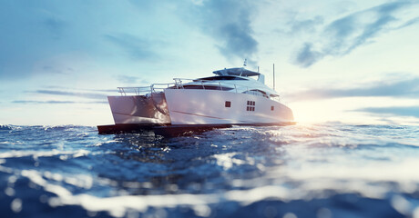 Wall Mural - Catamaran motor yacht on the ocean