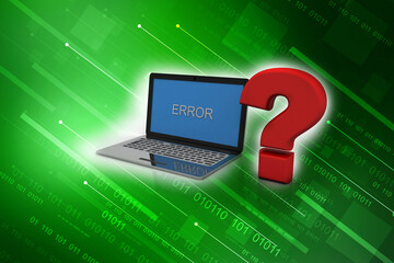 Poster - 3d rendering Computer Online Help Information Concept. Red Question Mark over Laptop Keyboard