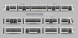 Set constructor of Tram Metro Train, Streetcar - vector mockup template. Tramcar, Light rail train constructor for your design. City Electric transport Isolated on grey