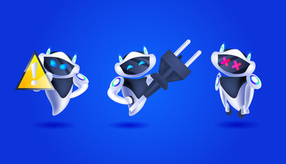 Poster - set modern robots charging artificial intelligence technology concept full length
