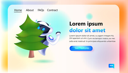 Poster - robot holding fir tree robotic character celebrating winter holidays artificial intelligence technology concept