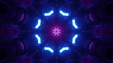 3D Rendering Of Cool Futuristic Kaleidoscope Patterns In Vibrant Blue And Black Colors