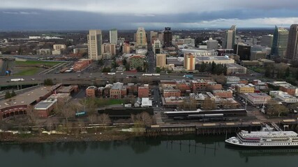 Wall Mural - Aerial view of old Sacramento and downtown Sacramento from West Sacramento.