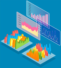 Poster - Visualize with business analytics. Work with statistical data analysis, changing indicators. Analyze statistical indicators, business data. Marketing research for presentation. Data financial report