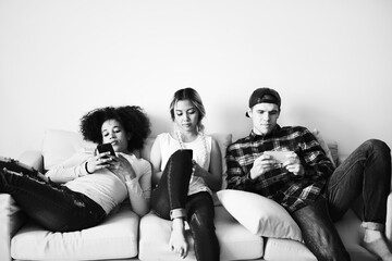 Expressionless smartphone addicts