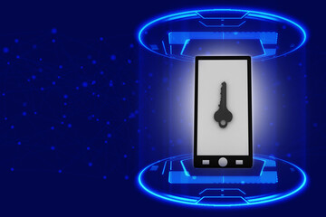 Poster - Smartphone key security concept. 3D illustration
