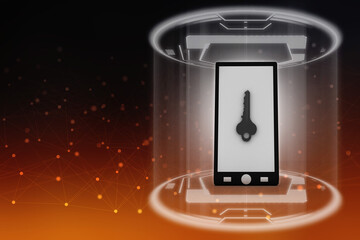 Poster - Smartphone key security concept. 3D illustration