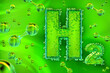 Green Hydrogen H2 background, h2 molecules. Production of green hydrogen eco energy fuel powered by renewable electricity, sustainable alternative clean hydrogen H2 eco energy, future industry fuel 3D