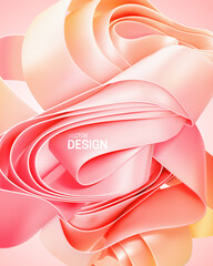 Poster - Folded rose pink ribbon shape. Vector 3d illustration. Abstract layered textile shape.
