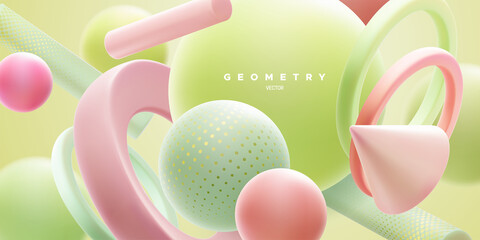 Poster - abstract background with 3d mint green and soft pink shapes. abstract elegant background.