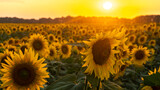 Fototapeta Kwiaty - a sunflower field at sunset