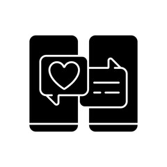 Sticker - Online dating black glyph icon. Popular trend during pandemic. Matchmaking service. Internet interaction on romantic level. Silhouette symbol on white space. Vector isolated illustration