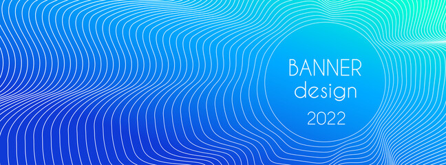 Canvas Print - Blue gradient vector long banner. Abstract minimal background with dynamic wavy lines and place for text. Facebook cover design